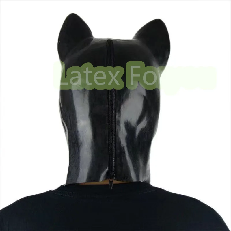 Hot 3D mould black Latex dog hood fetish animal mask with zipper  Full Head Animal Hood Mask