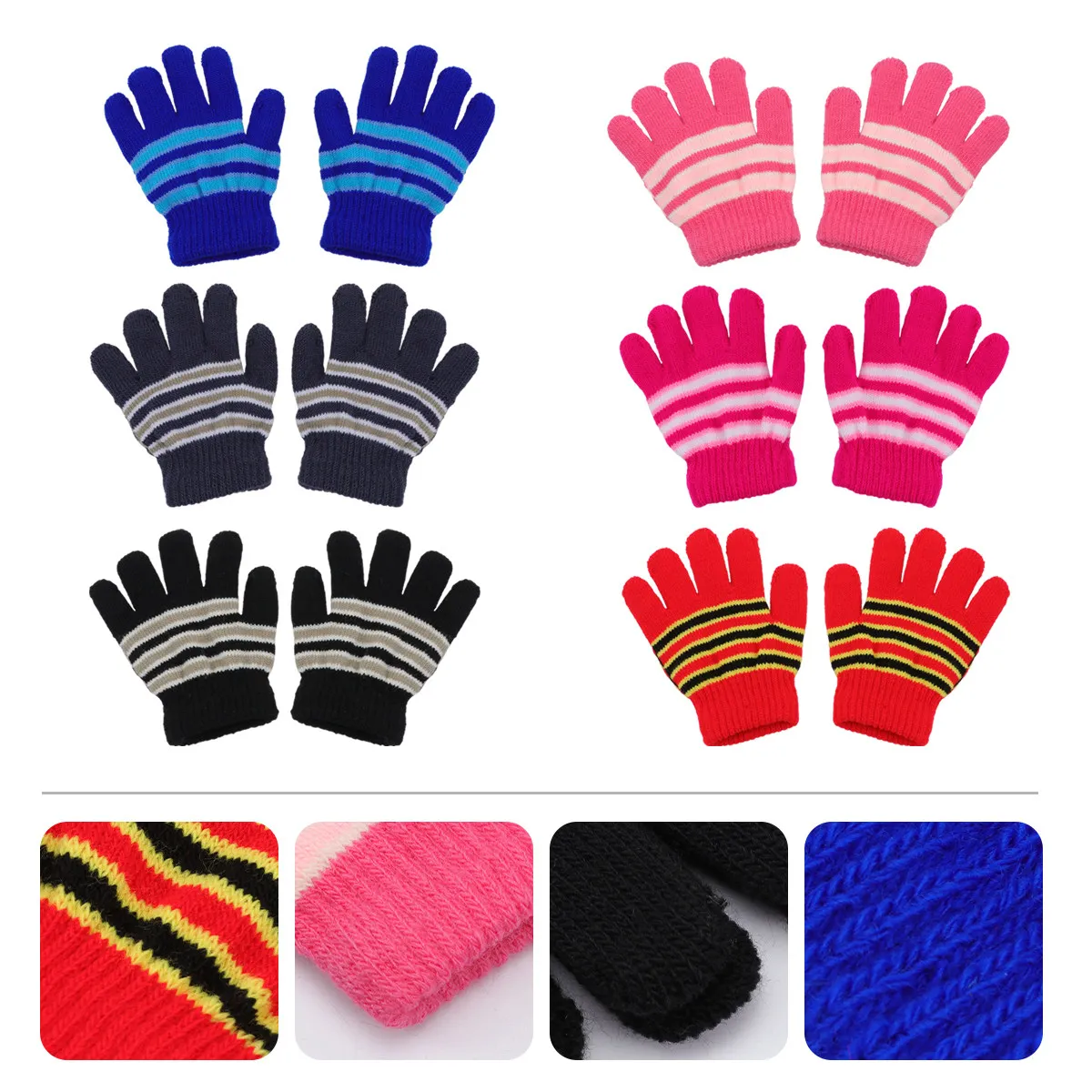 

Children'S Warm Knitted Gloves Winter Full Finger Protection Lightweight Kids Mittens Easy Clean Soft Handwear