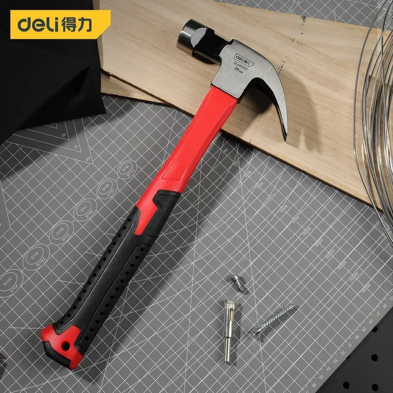 8/16/20oz Red Fiber Handle Magnetic Claw Hammer with Card Slot Professional Nail Hammer Multifunction Woodworking Hand Tools