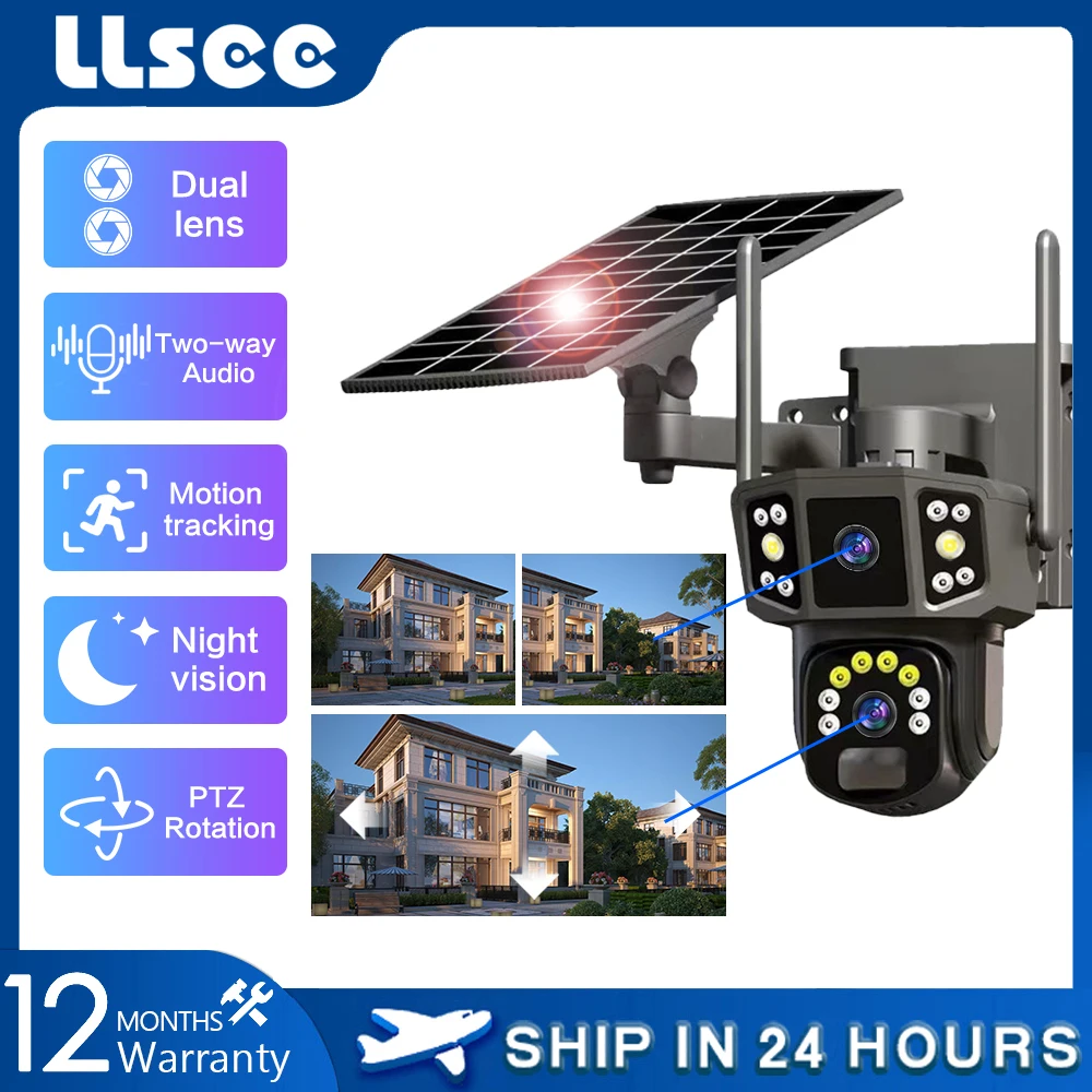 

LLSEE V380, 10X,4K dual lens, outdoor security camera, CCTV wireless WIFI solar closed-circuit television, 4G sim solar camera