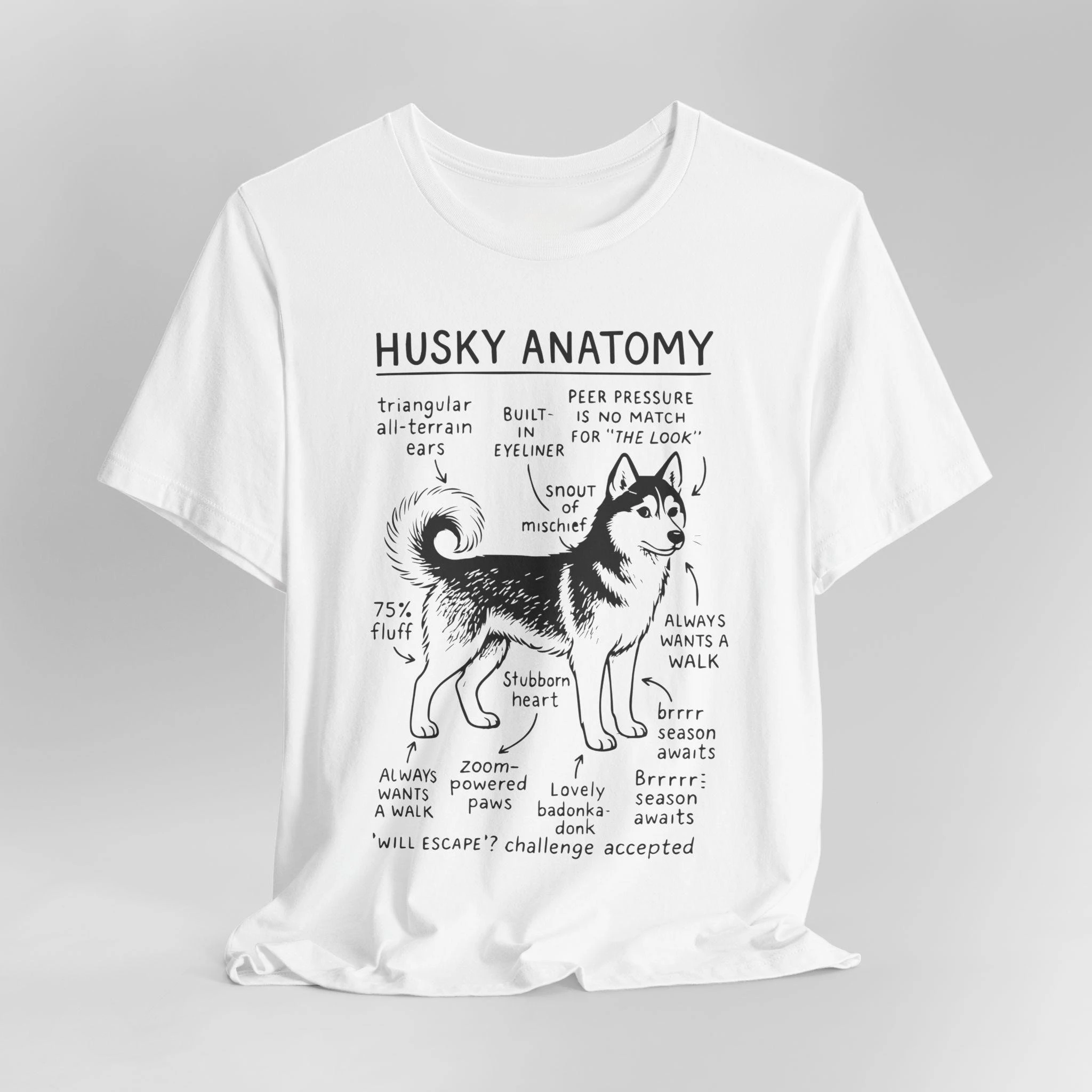 

Husky Anatomy Graphic Tee Dog Lover Gift Animal Shirt Pet Owner Apparel Cute Casual Wear Funny Dog Tee