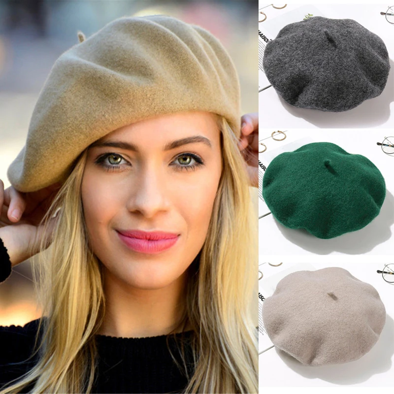 

GEMVIE Fashion Women Berets Hats Solid Color Beret Female Winter Vintage Girls Bonnet Caps All Matched Walking Caps Wholesale