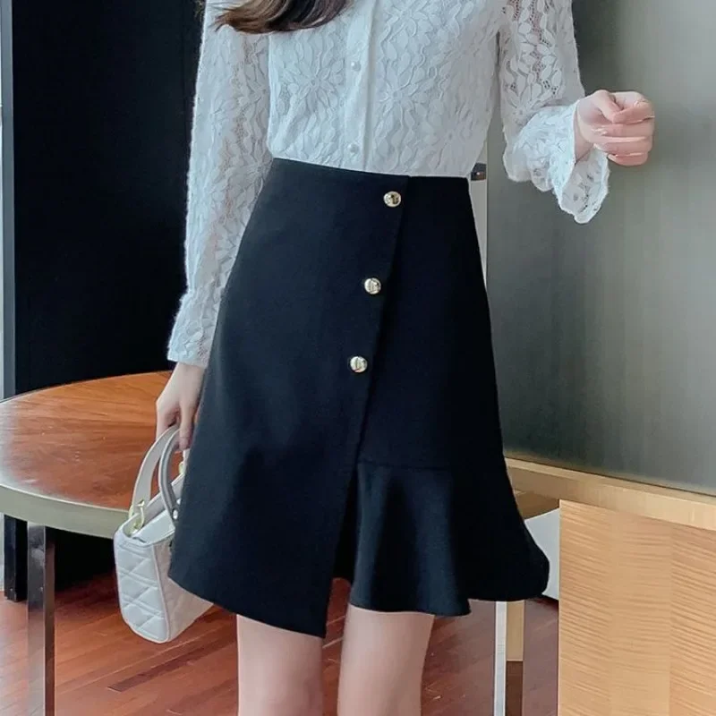 

Формальные юбки для женщин с рюшами и плотной запахом с высокой талией Офисная молния Винтаж Y2k V A Line Новая стильная скромная дешевая женская юбка