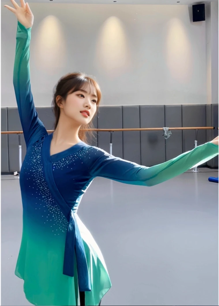 Classical Dance Gauze Practice Dress For Women Asymmetric T-shirt Top Exquisite Ethereal Performance Costume