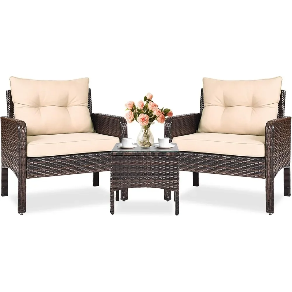 

3-piece Terrace Furniture Set, Outdoor Wicker Conversation Bar Set with 4 Cushions, All-weather PE Rattan Furniture Set