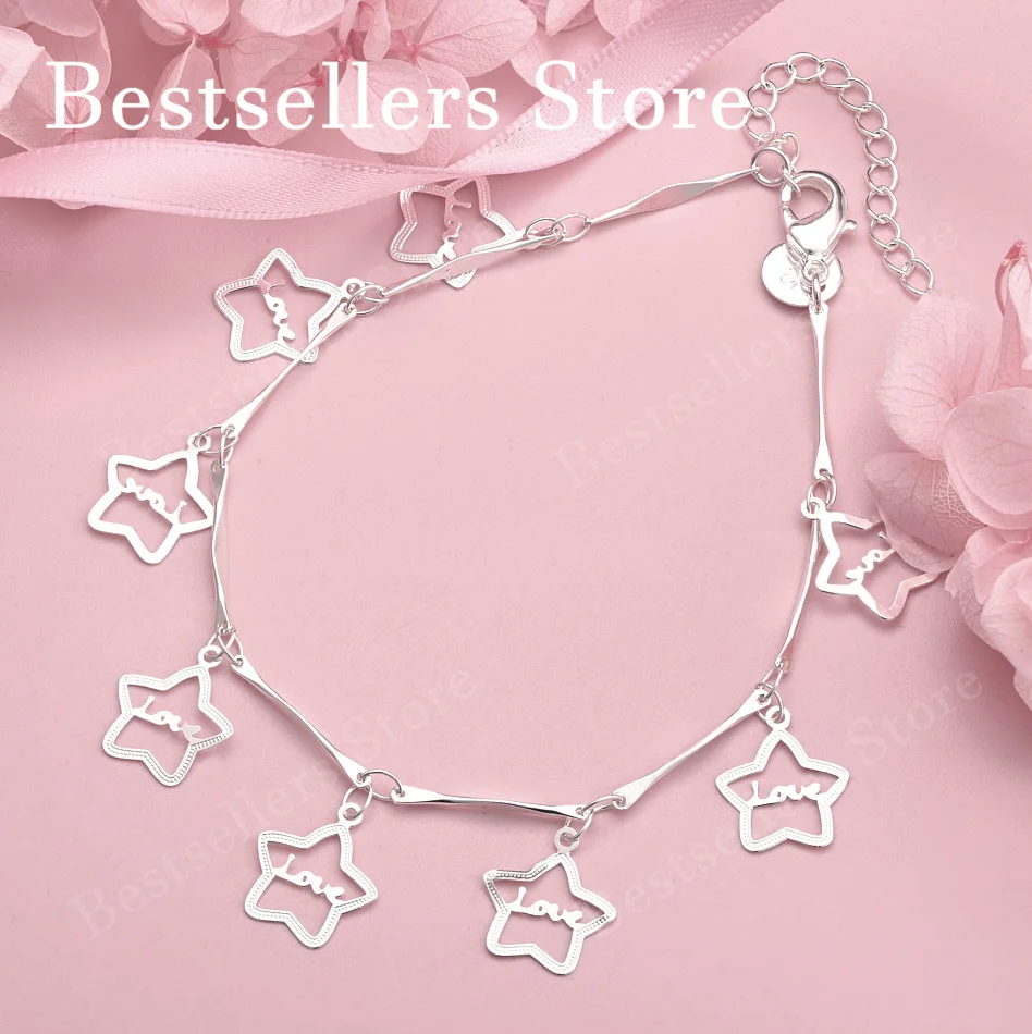 

925 sterling silver 8-inch hollow star love bracelet for women's fashion wedding party jewelry accessories
