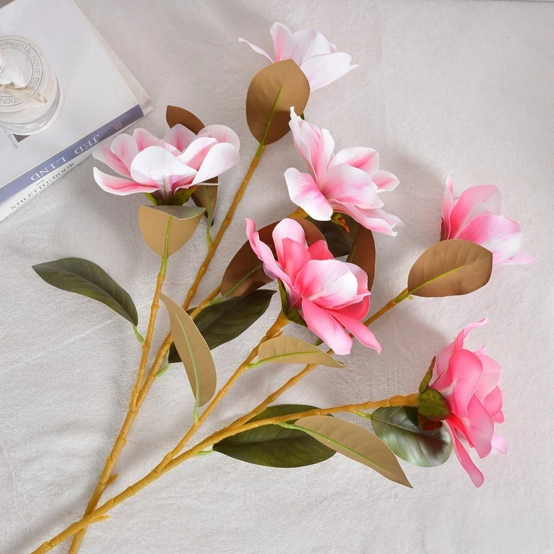 4/5 Stück Künstliche 3-Zweigige Magnolien-Äste Plastik Kunstblumen Heimdekoration Weiße Magnolien-Simulationsblumen Schlafzimmerdekoration – Detail 4