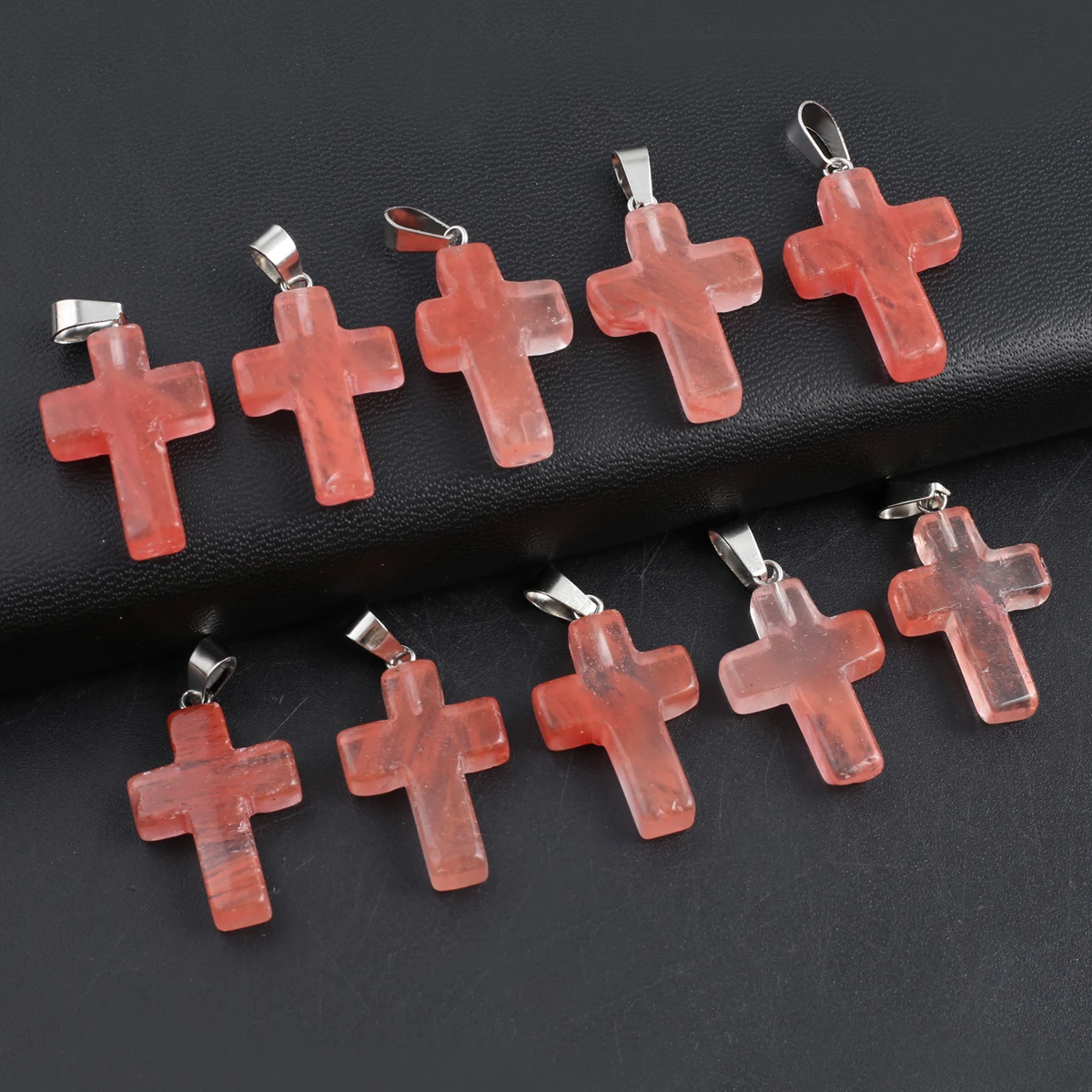 

35x19mm Natural Strawberry Quartz Pendant Cross Shape Natural Stone Pendant for Making DIY Jewelry Necklace Accessory 12pcs