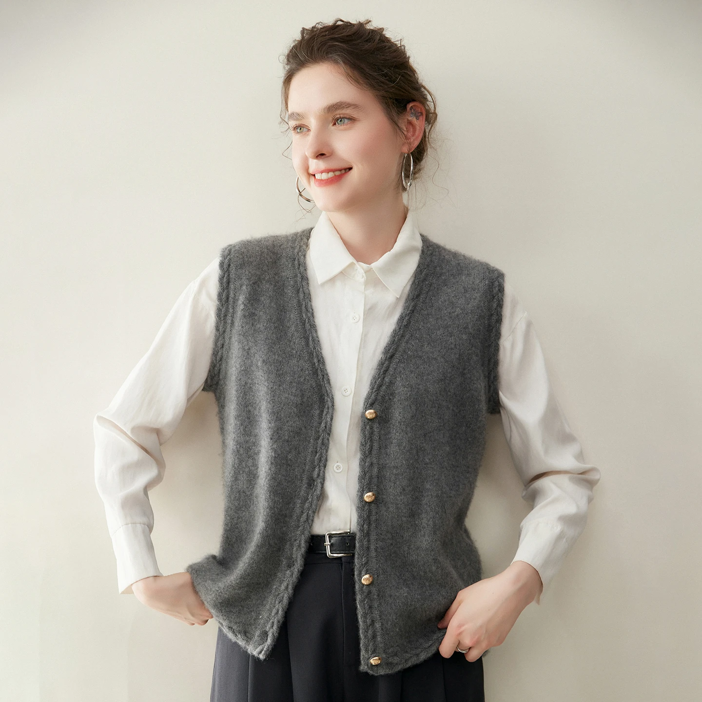 

Women's Waistcoat 100% Cashmere Cardigan Sweater Knitwear Clothes New Collection Cozy Vest Autumn Winter Female Soft Warm Tops