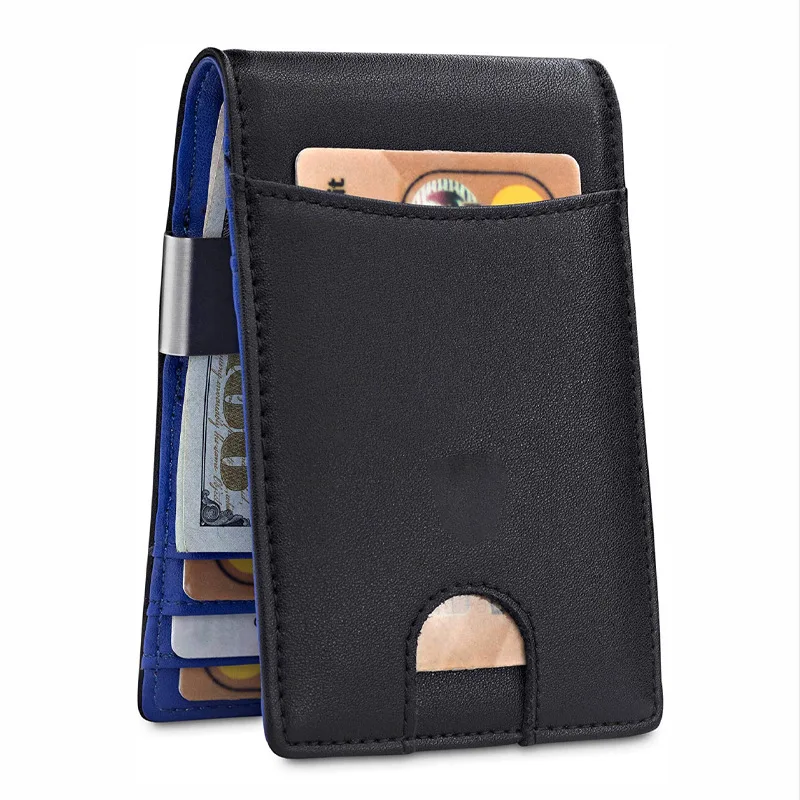 Porte-cartes RFID en cuir véritable pour hommes, petit porte-cartes fin et fin, Mini couverture pour carte de crédit, carte d'identité bancaire, pince à billets