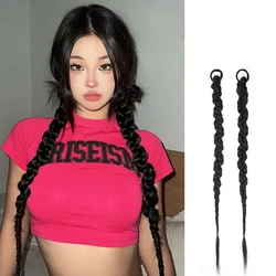 Sonho como extensão de rabo de cavalo longo sintético para meninas, boxe tranças, crochê trança, cabelo rabo de cavalo, elástico, anel de cabelo