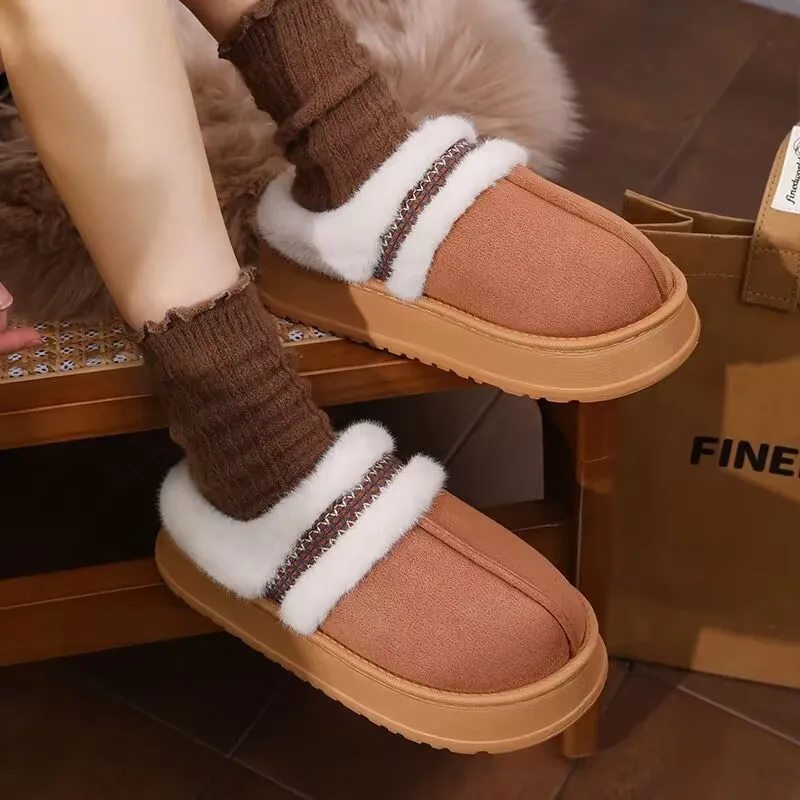 

Women Indoor Fluffy Slippers Thick Sole Winter Warm Shoes Soft Plush Anti-slip Light Weight Girls Home Floor Cotton Slipper