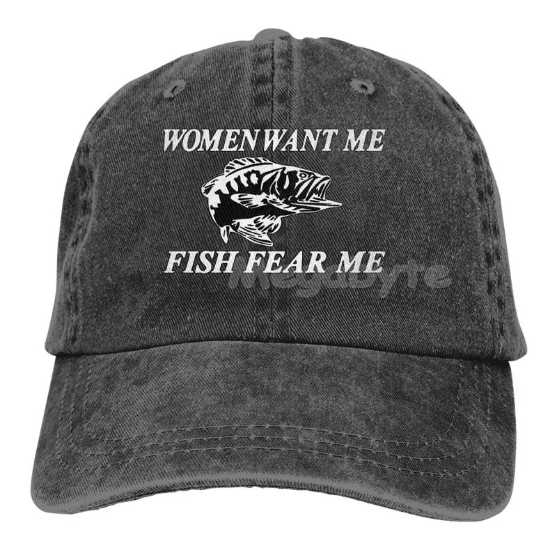 Women Want Me Fish Fear Me Washed Baseball Cap Trucker Hat Adult Unisex Adjustable Dad Hat Summer Breathable Stretch Hats