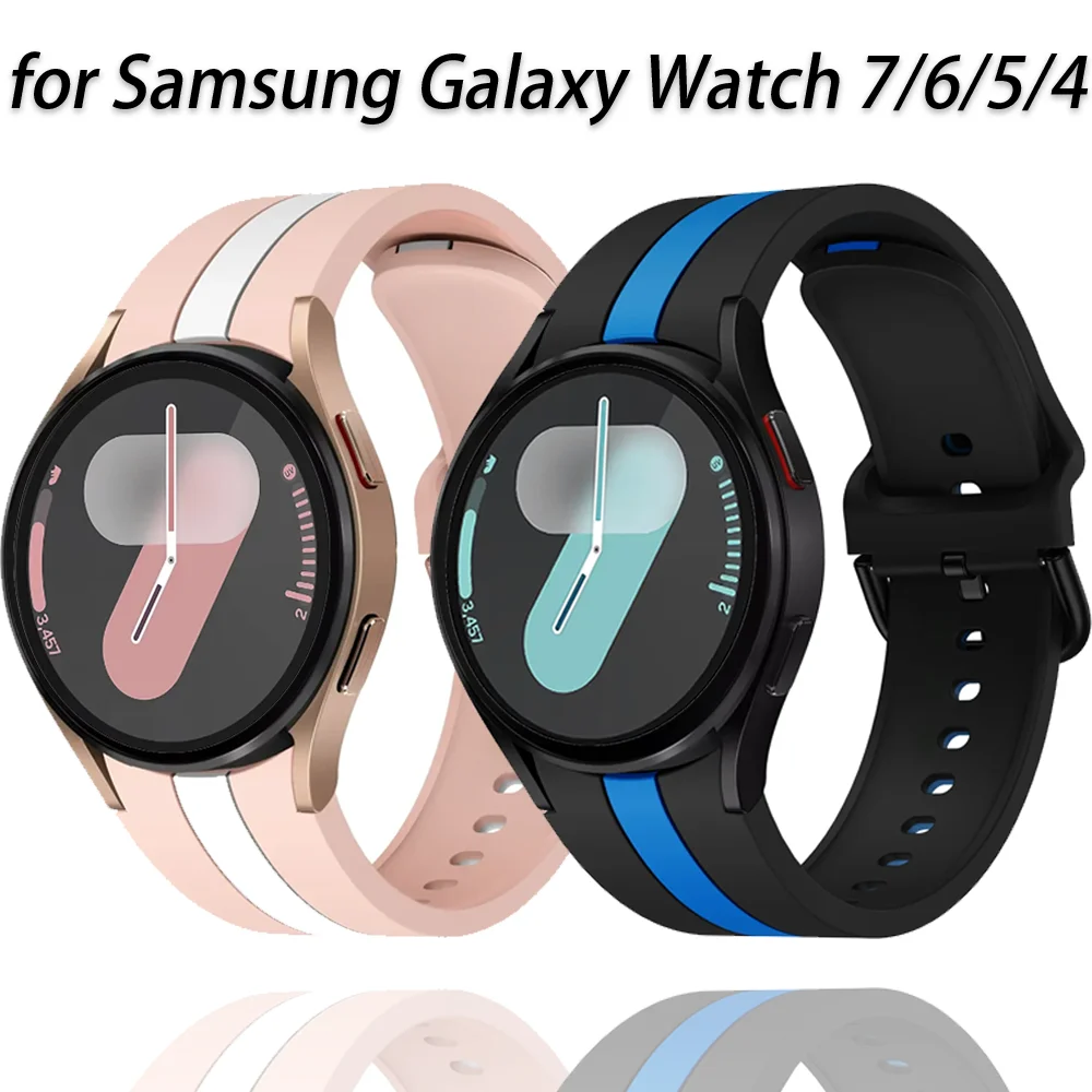 حزام سيليكون رياضي لساعة سامسونج جالاكسي 7/6/5/4/FE سوار أصلي لساعة 5Pro 45 مللي متر 6/4 كلاسيكي 47/43/46/42 مللي متر كوريا