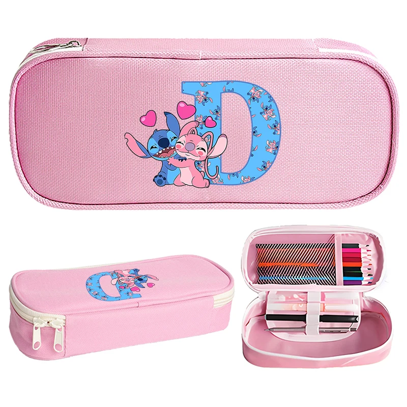 Caja de lápices con estampado de Stitch Disney, útiles escolares para estudiantes, papelería, estuche para lápices para niños, regalos bonitos de