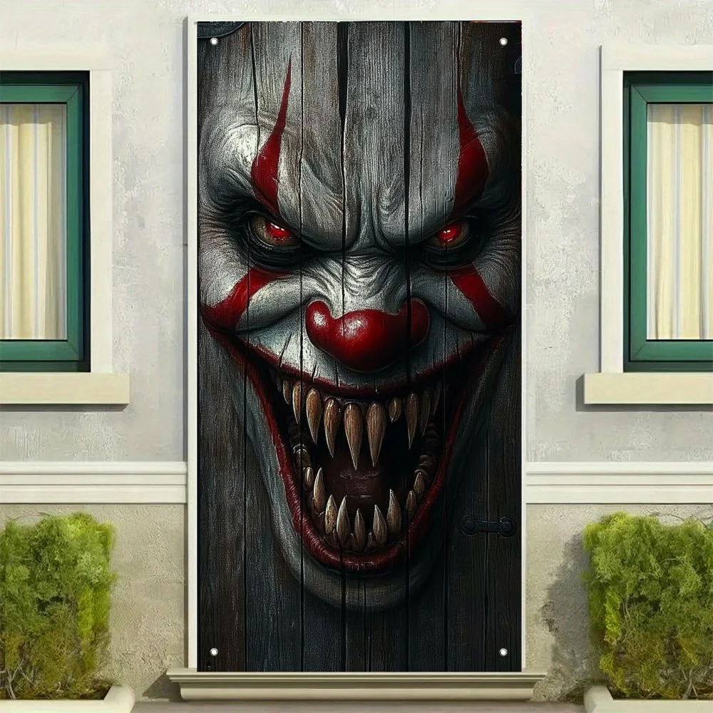 2D-Türbanner: 1 erschreckendes Clown-Türbanner, 2D-Polyester-Party-Hintergrundstoff