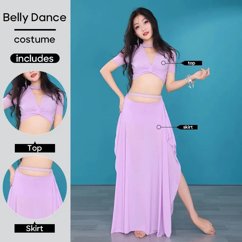 Belly Dance Clothes Top and Skirt 2 Pieces Set Dance Wear Outfit For Adult Women Stage Performance Clothings Practice Clothes