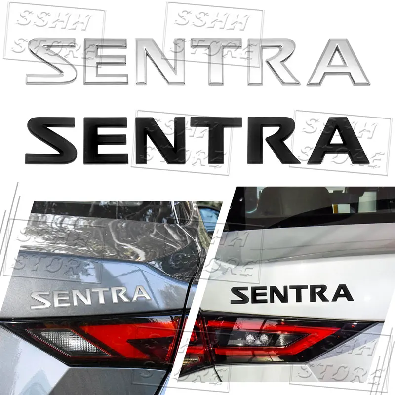 Car Decor 3D ABS Plastic Silver/Black SENTRA Letter Logo Emblem Rear Tail Trunk Decals Badge Sticker Decal Accessories