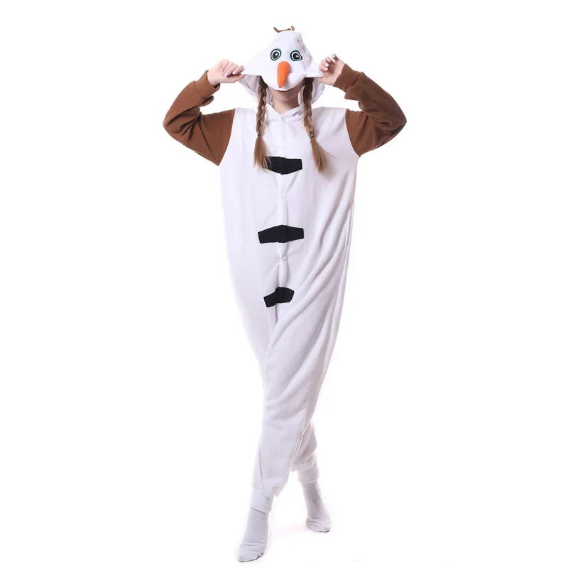 HKSNG New Adult Animal Snowman Olaf Onesies Flannel Pajamas Cartoon Cosplay Costumes Party Jumpsuits Christmas Gift Kigurumi