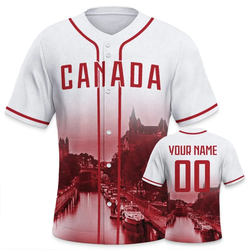 Custom Canada Baseball Jersey Personalized Name Number Baseball Shirt with City Skyline for Men Women Youth Kids