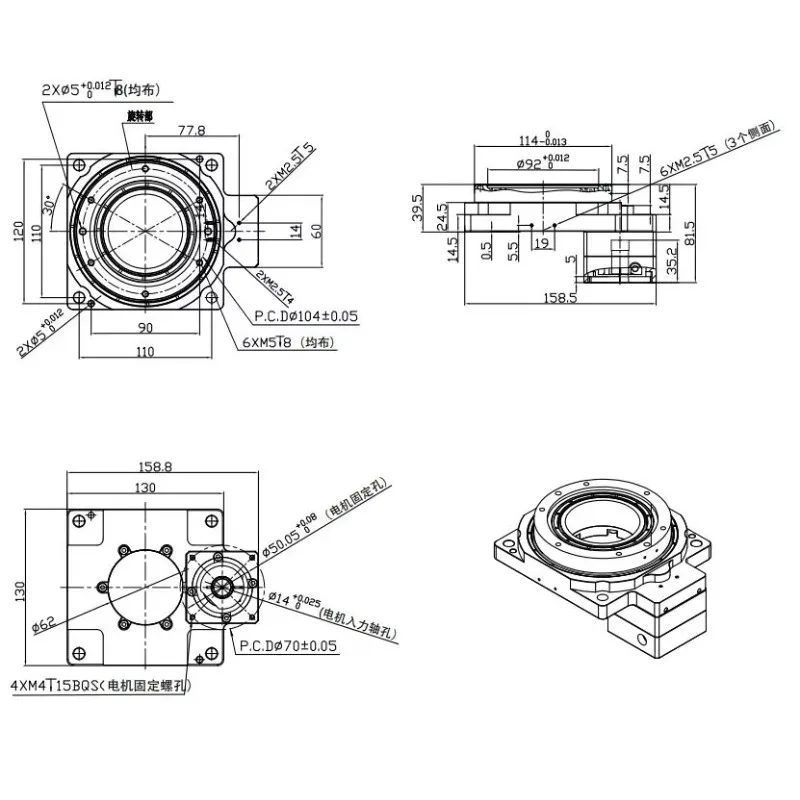 xmsjHigh Precision 130mm Hollow Rotary Platform Gear Ratio 18 Hollow Rotary Actuators Hollow For Servo 400W Motor