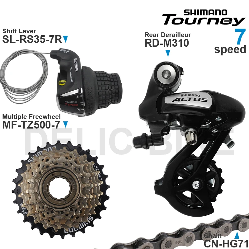 SHIMANO TOURNEY 3x6 3x7 Speed Groupset include SL-RS35 Shifters RD-M310 Rear Derailleur MF-TZ500 Cassette Sprocket CN-HG71 Chain