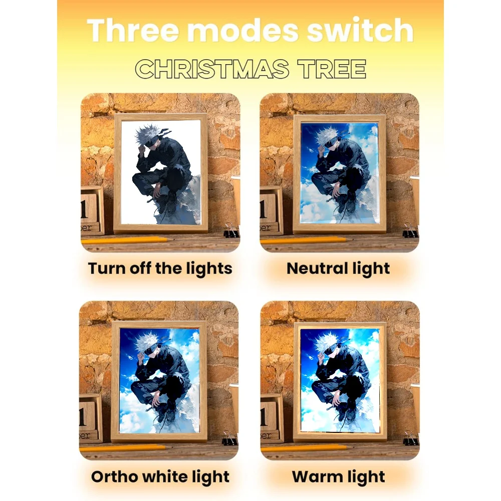 Anime Light Painting Picture Frame Jujutsu Kaisen Led Night Light Moon Lamp Satoru Gojo Figure Bedroom Home Decor Friends Gifts