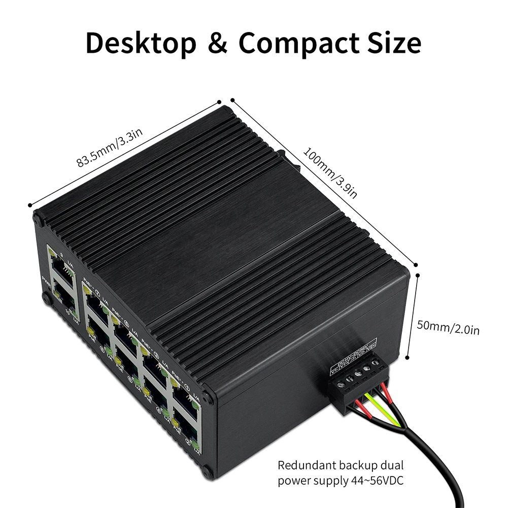 Commutateur industriel Gigabit Ethernet à 10 ports, fibre de réseau non gérée, 10RJ45 (PoE), 30W, 60W, 90W/ Din Rail