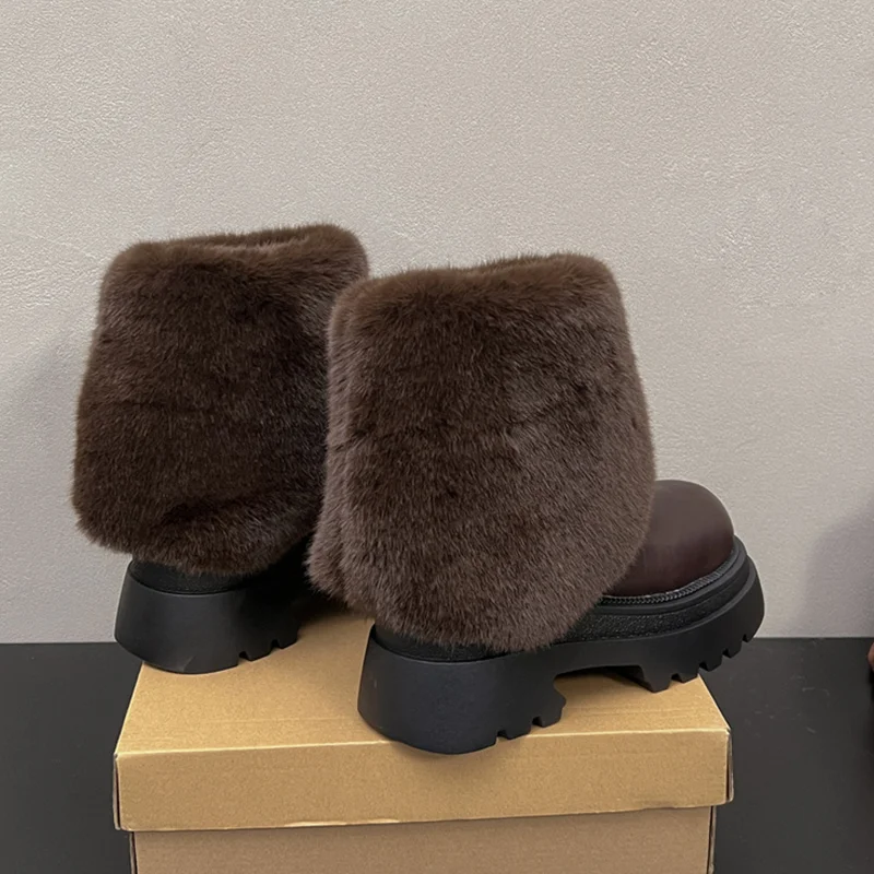 الفراء الثلوج حذاء من الجلد المرأة عالية الكعب أحذية مصممين 2025 قصيرة أفخم الشتاء تشيلسي الأحذية مضخات جديدة الاتجاه الأحذية الدافئة السيدات #3