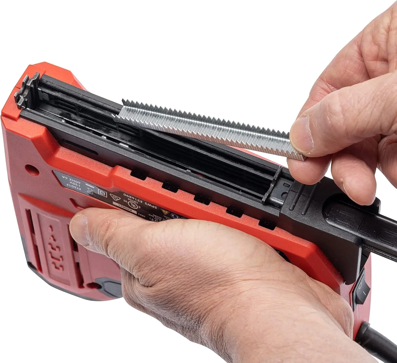 Corded 5-in-1 Electric Staple and Nail Gun, Wire Stapler and Brad Nailer for Upholstery, Framing, Insulation, Crafts, Fencing, and Cable, Black/Red view 4