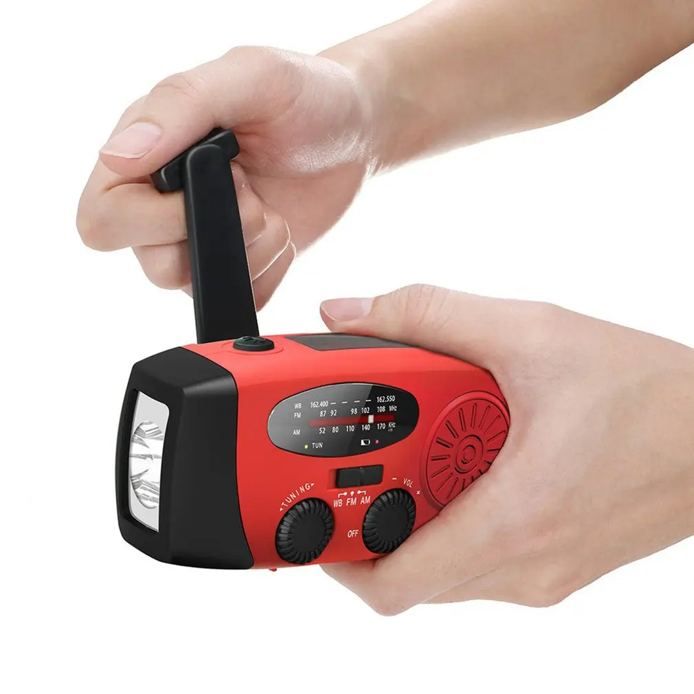 Protable Solar Hand Radio Crank Dynamo Powered AM/FM/NOAA Weather Radio Emergency Rescue LED Flashlight Mobile Power USB Charge