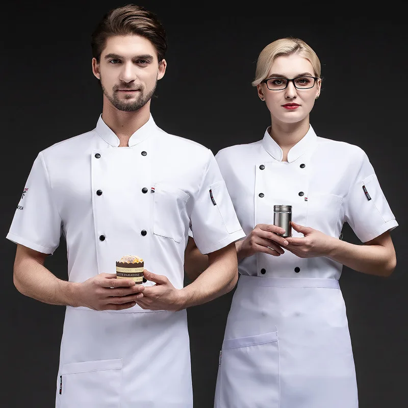 

Модная рабочая одежда для поваров ресторанов, мужская, с короткими рукавами, летняя, тонкая, подходит для тэппаньяки и открытых кухонь, дышащая.