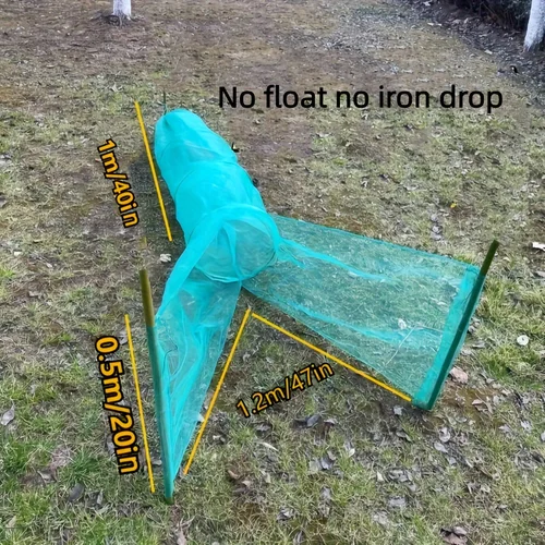 Imagen 2 del producto Jaula de red de pesca plegable para serpientes, gambas, cangrejos y peces, malla verde duradera con bolas blancas, perfecta para muelle, 1 ud.