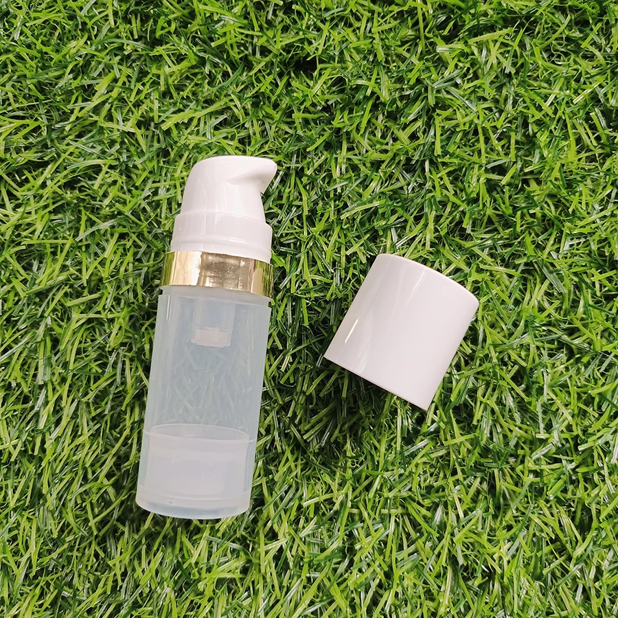 5/10/15ml recarregável branco preto loção garrafa soro de cuidados com a pele bomba mal ventilada garrafa com borda ouro tira loção toner recipiente