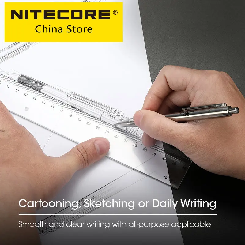 

NITECORE NTP40 CNC Titanium Alloy Mechanical Pencil Cartooning Sketching Writing Drawing Self-defense EDC 0.5mm Refill