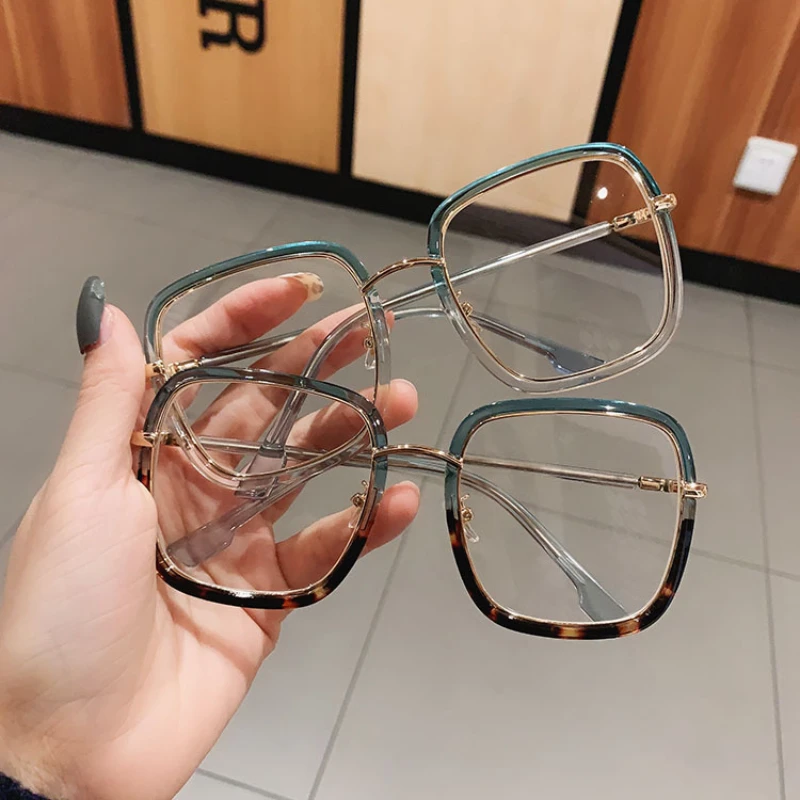 Kacamata Filter biru macan tutul hijau elegan, bingkai kacamata wanita, kacamata baca persegi, kacamata presbiopi, Plus Gafas