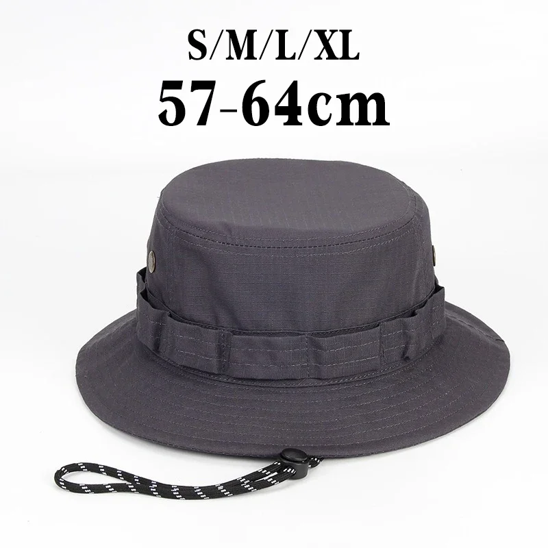 62cm Large Size Bucket Hat Men Women Outdoor Sun Protection Fishing Cap Wide Brim Adjustable Windy String Big Head Sun Hat