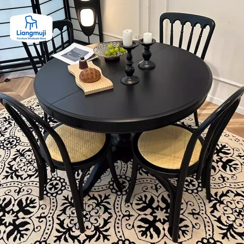 

European Black Dining Table Round Unique Nordic Extendable Kitchen Tables Restaurant Foldable Luxury Mesa Comedor Home Furniture