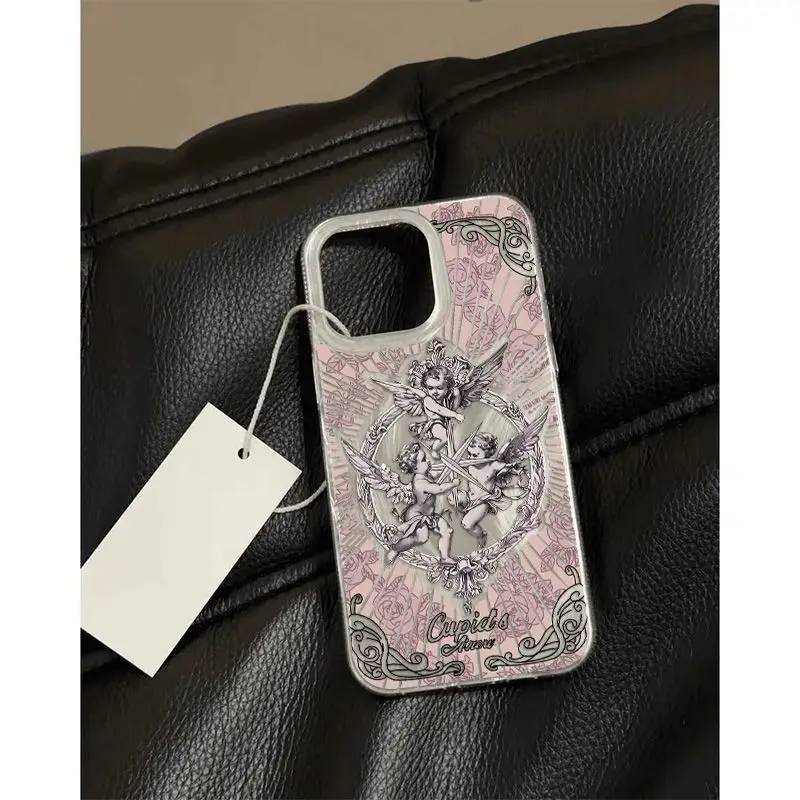 Luxury Retro Cupid Angel Phone Case For Xiaomi Redmi Note 7 8 9S 10 10S 11 12 13 Pro Plus 4G 5G Feather Texture Hard Cover