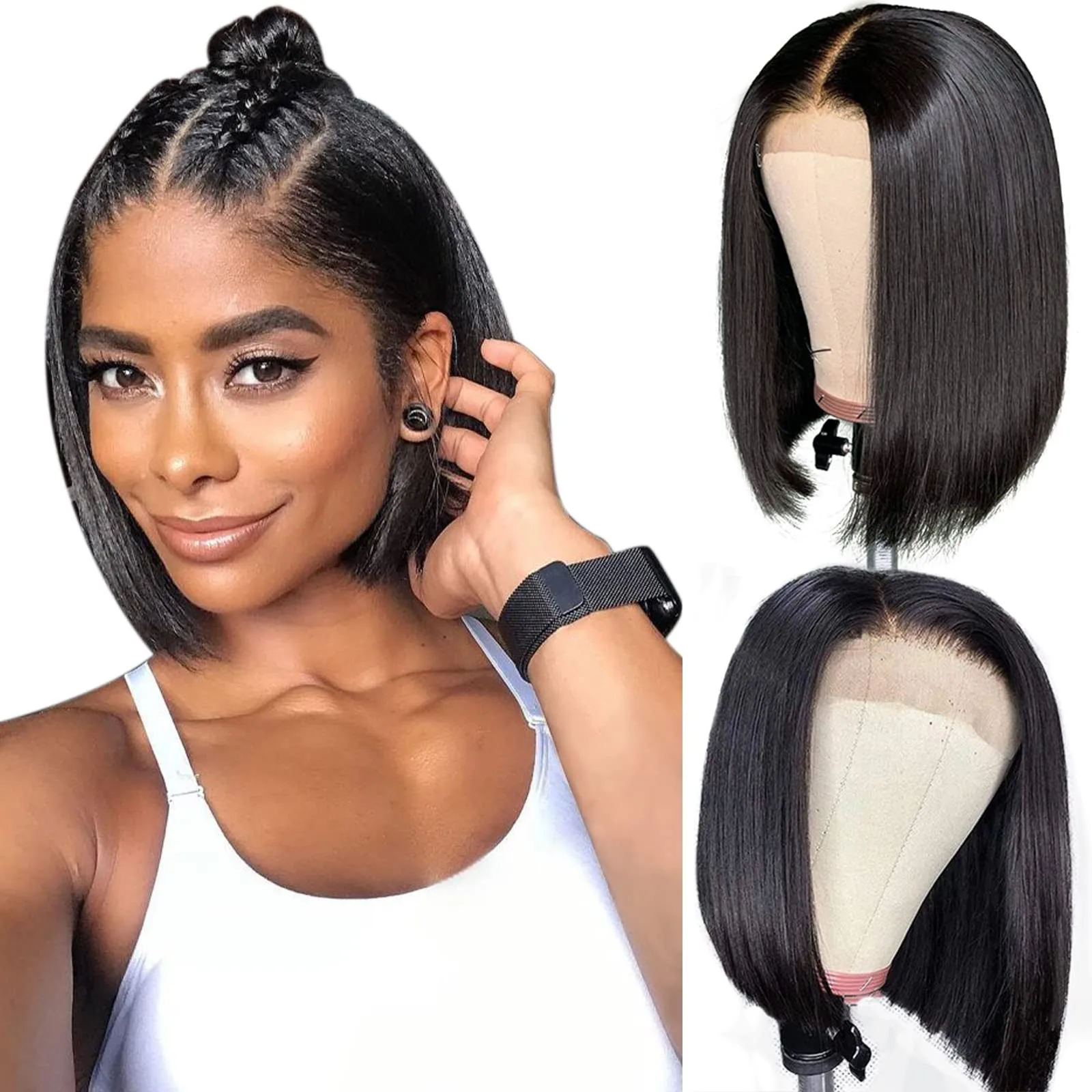 Straight Bob Wig Lace Front Human Hair Wigs For Black Women HD Transparent 4x4 Closure Wig Pre Plucked Human Hair