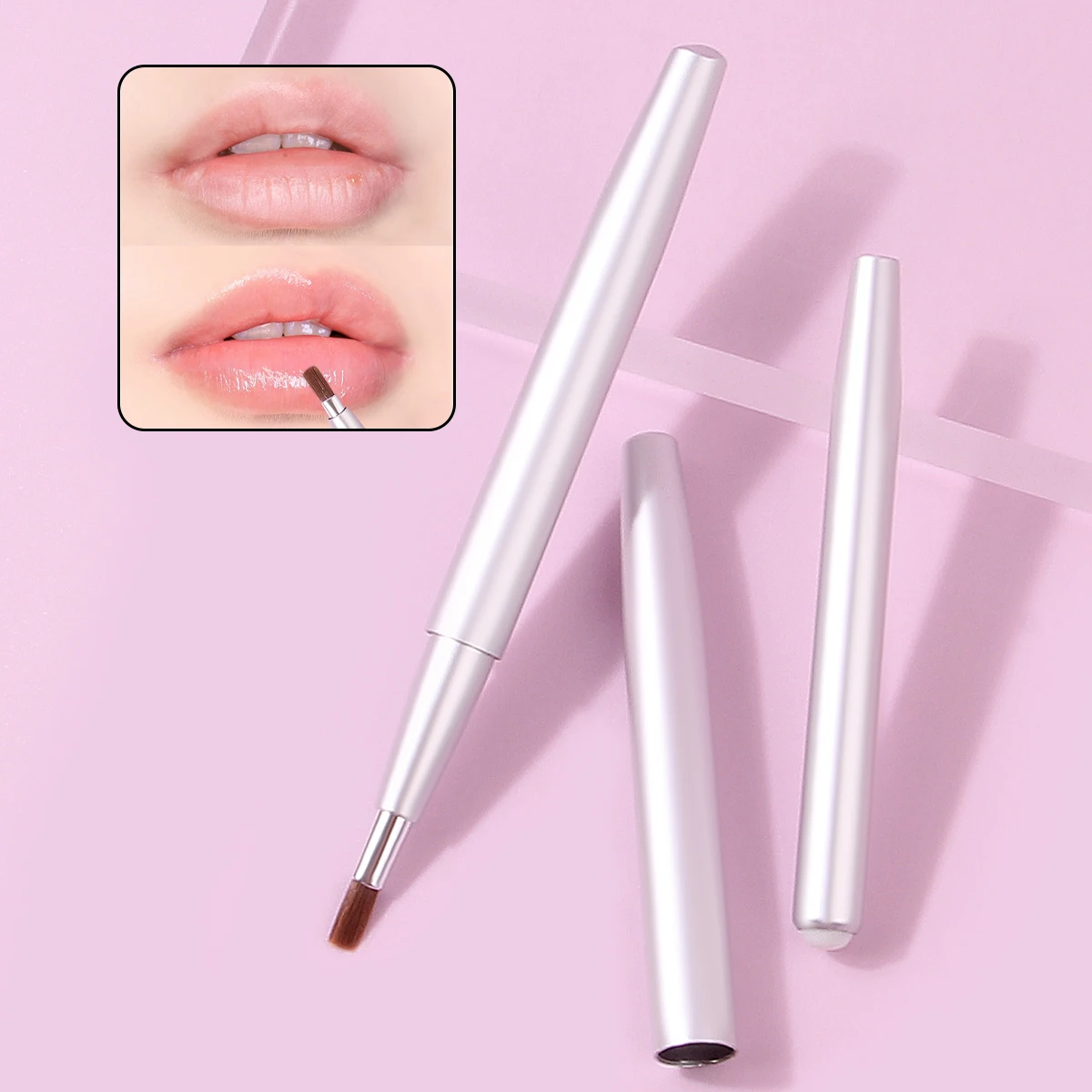 2 stks mode telescopische lippenborstel lippenstiftborstel telescopische draagbare ronde kop kleurstof cover make-up artiest professionele lipliner