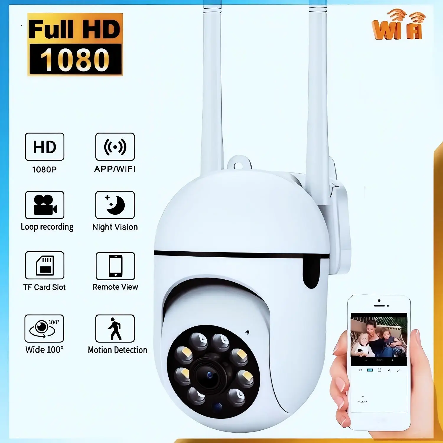 

3 МП Wi-Fi IP-камера видеонаблюдения PTZ с 8-кратным зумом, отслеживанием объектов, двусторонней аудиосвязью и HD ночным цветным видением