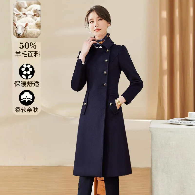 Wool coat stewardess thickened jacket tooling overalls woolen coat female Eastern Airlines stewardess coat cashmere