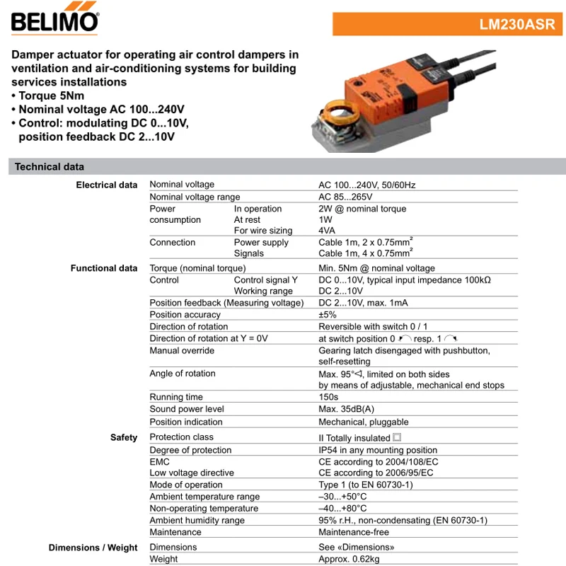 BELIMO LM230ASR modulating 2-10V 5Nm 220V Damper actuator for Operating Air Control Dampers In Ventilation For HAVC System