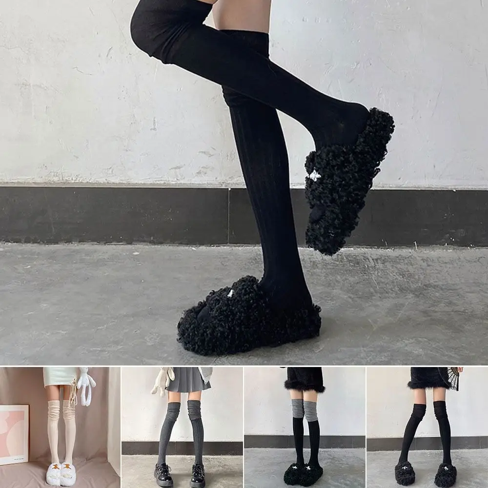 

Casual Solid Color Thigh High Stockings Over The Knee Thermal Warm Women Long Socks Cotton Japanese Style Tall Tube Leggings