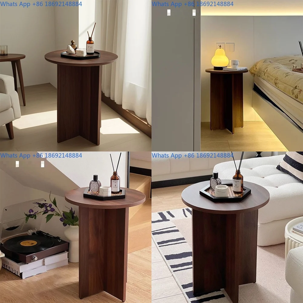 

French Style Solid Wood Side Table Round Coffee Table for Living Room Bedroom