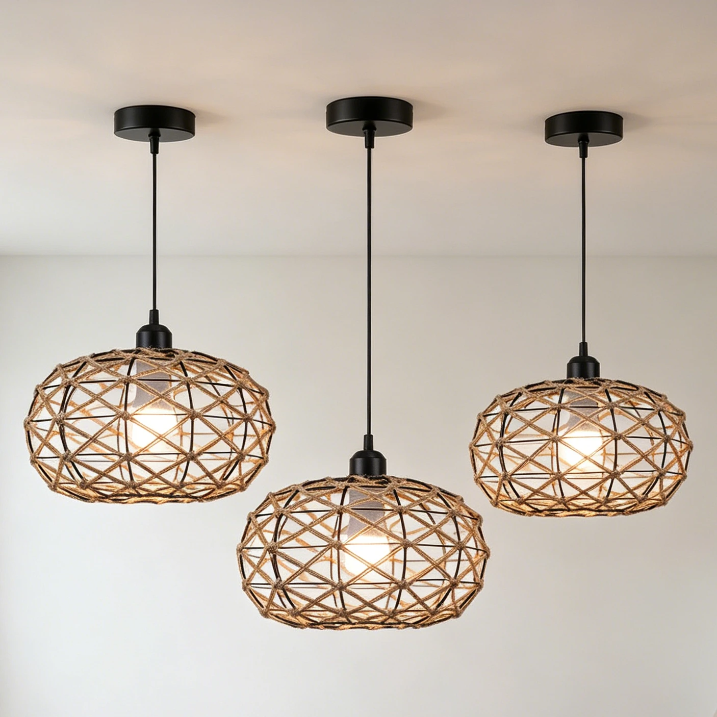 Vintage Kronleuchter Industrielle Wohnzimmer-Pendelleuchte für Esszimmer Arbeitszimmer Veranda Kreative Rattan-Kronleuchter Barlampe 30CM
