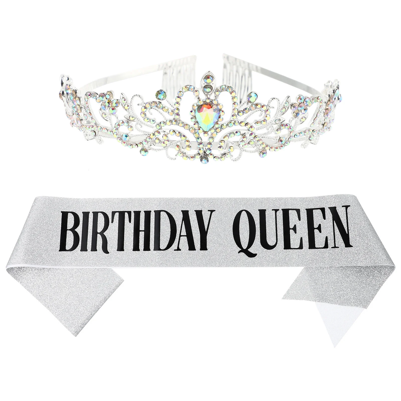 

1Set Birthday Crown and Sash Set for Women Girls Rhinestone Tiara Headpiece Lightweight Party Headdress with Decorative