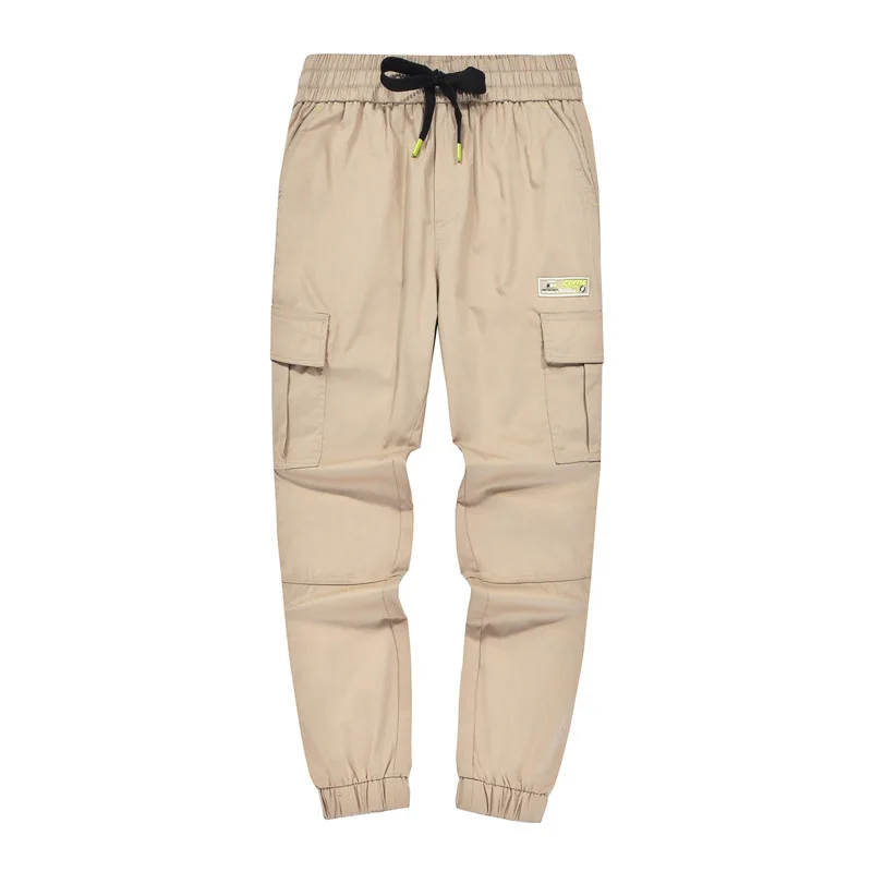 

Повседневные брюки для мальчиков с множеством кетов с эластичной резинкой на талии, весна-лето, тонкие спортивные брюки, прямые брюки из хлопка и полиэстера...