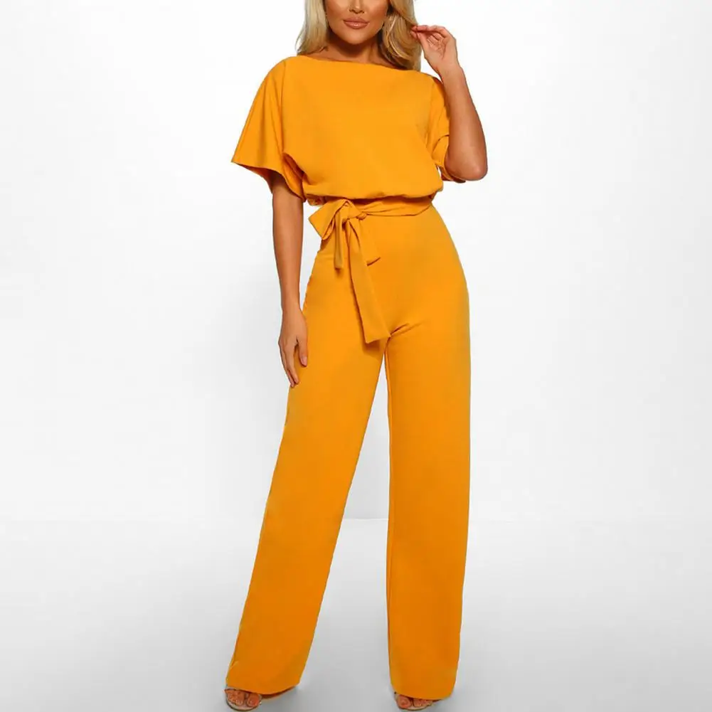 Temperament Romper 4 Colors Bat Sleeve Female Women Solid Color Straight Leg Romper  Women Romper Slim